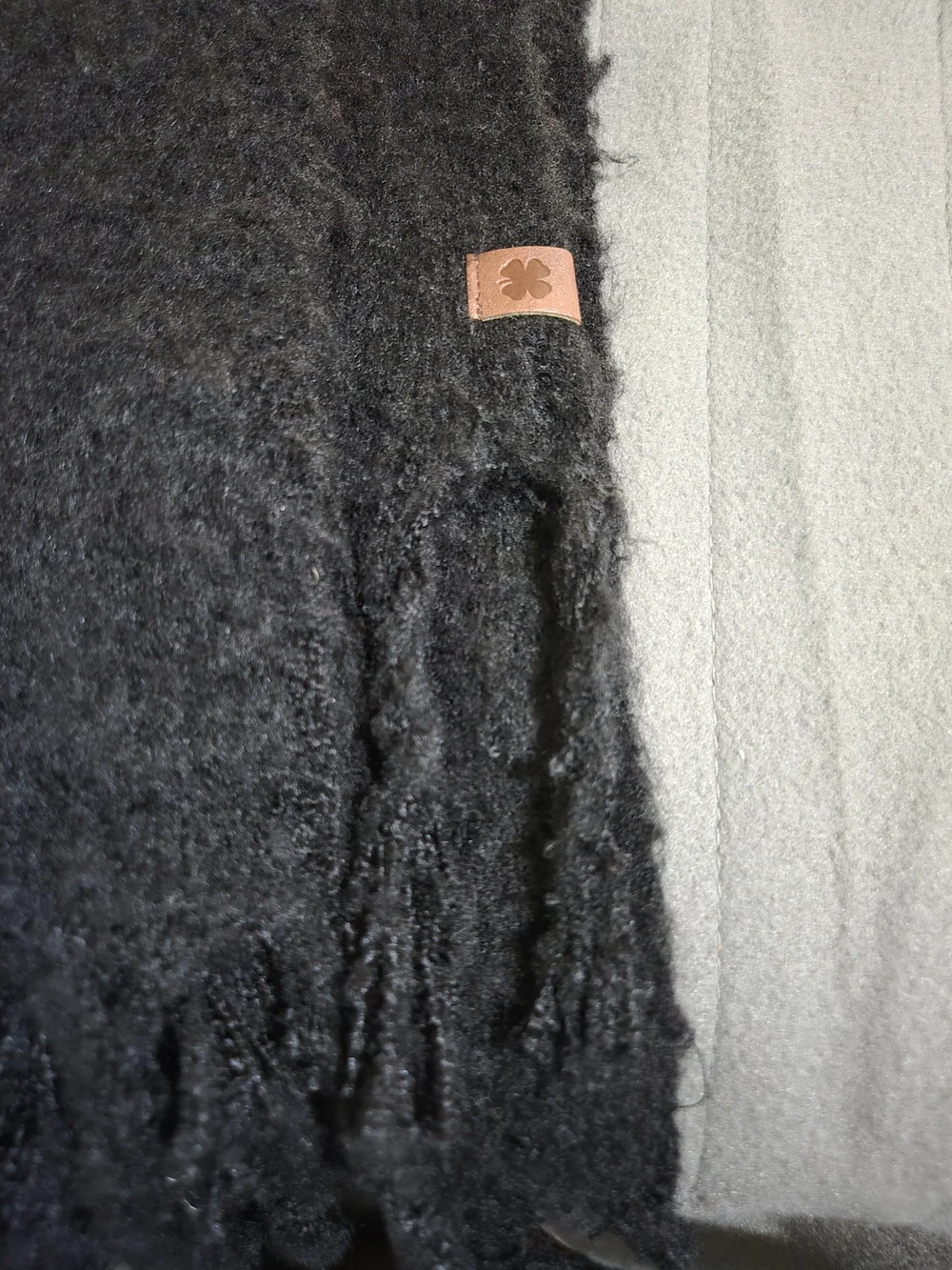 Lucky Brand Black Fuzzy Fringe Scarf One Size Soft Cozy Plush Winter Wrap Boho